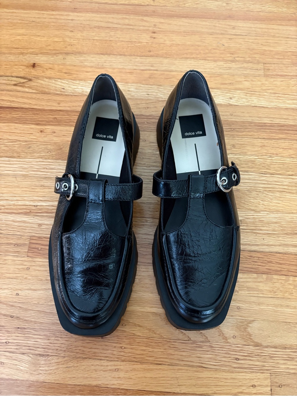 Dolce Vita Black Leather Mary Jane Loafers with Buckle